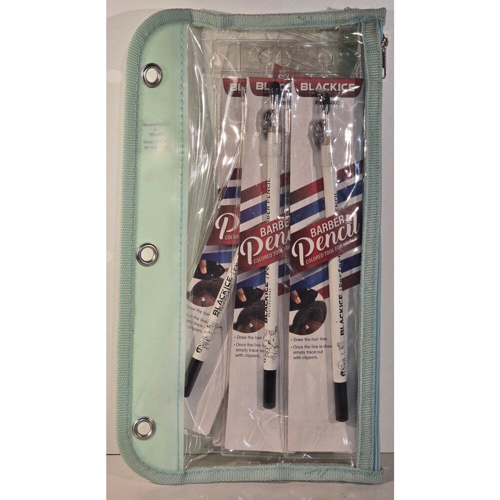 Black Ice Barber Pencil Lot 4 Hairline Marking Pencils BPEN002 w Zipper Bag